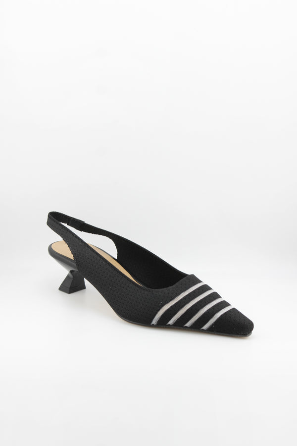 Miss Elastic Pointed Slingback Pump with Striped Detail